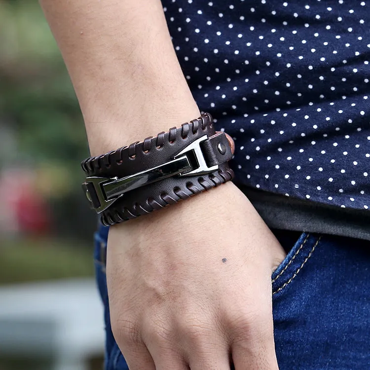 Men's Cattle Leather Bracelet Yiwu Accessories Woven Leather Bracelet