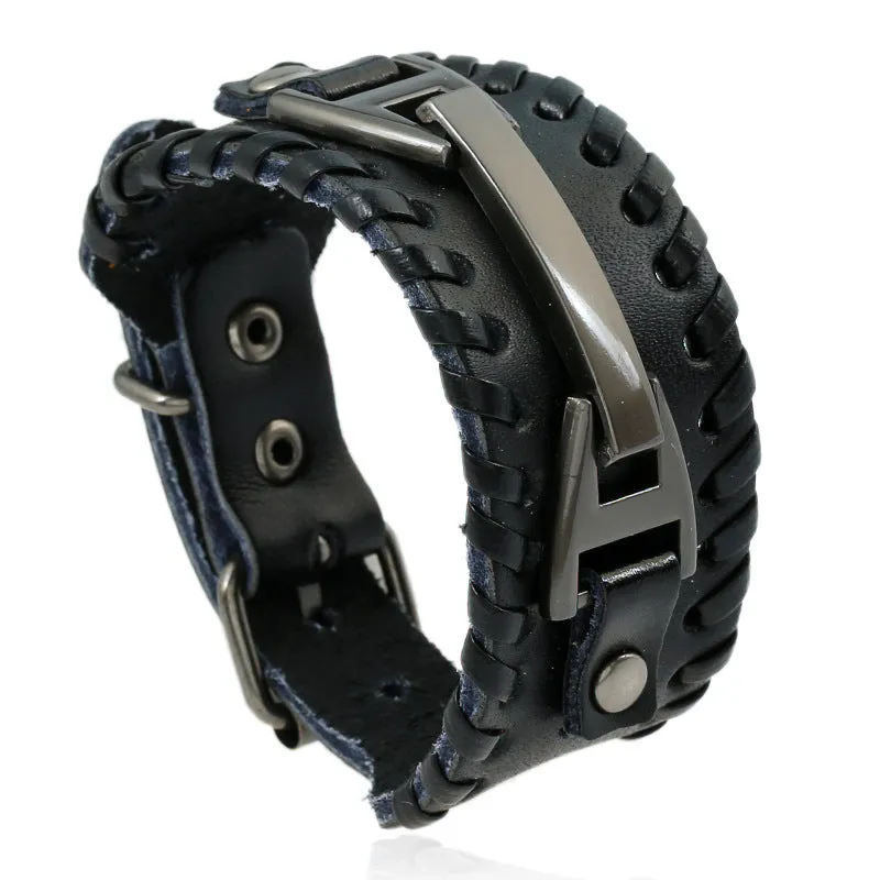 Men's Cattle Leather Bracelet Yiwu Accessories Woven Leather Bracelet