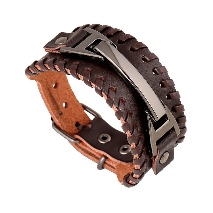 Men's Cattle Leather Bracelet Yiwu Accessories Woven Leather Bracelet