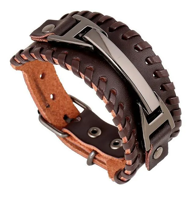 Men's Cattle Leather Bracelet Yiwu Accessories Woven Leather Bracelet