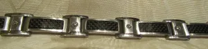 Mens Stainless Steel Link And Enamel Bracelet Vintage Holographic Enamel Inset Links
