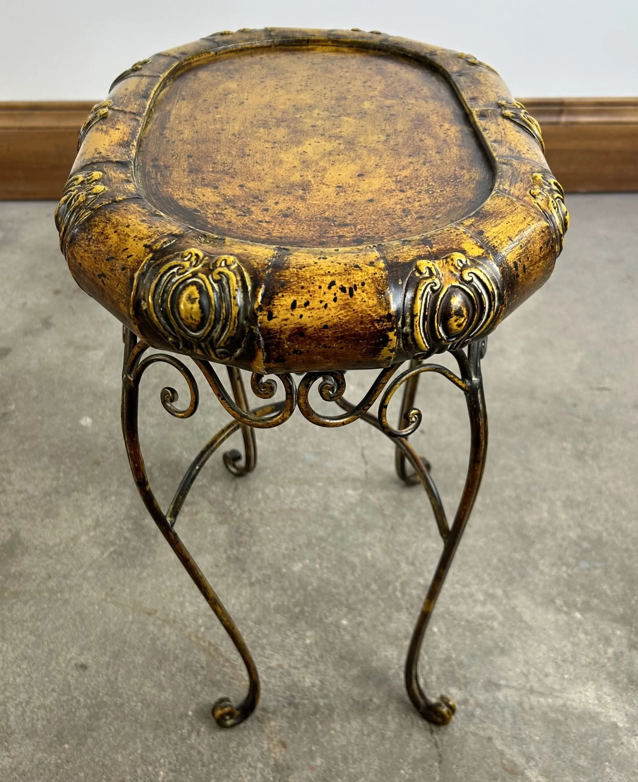 Metal Accent Table, Medium Size, Painted Golden and Rust Tones, Ornate