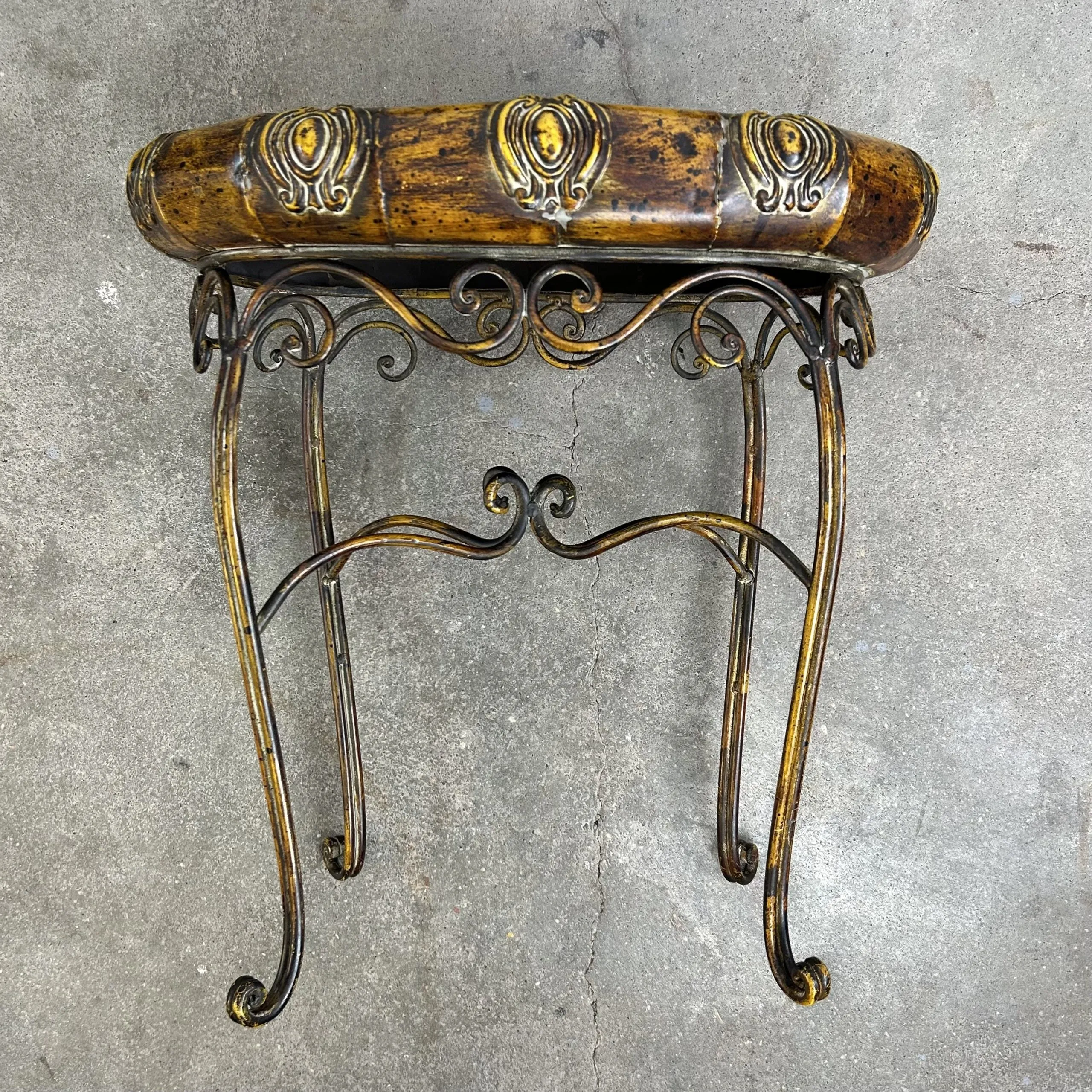 Metal Accent Table, Medium Size, Painted Golden and Rust Tones, Ornate
