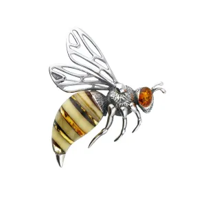 MILENA Brooch Silver and Baltic Amber Large Bee
