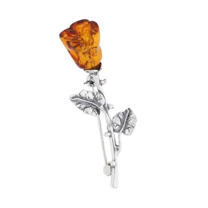 MILENA Brooch Silver and Baltic Amber Rose