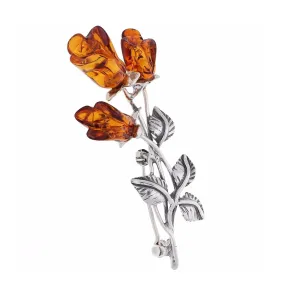 MILENA Brooch Silver and Baltic Amber Roses