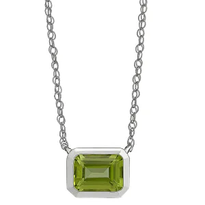 Modern Bezel Set Emerald Cut Peridot Necklace