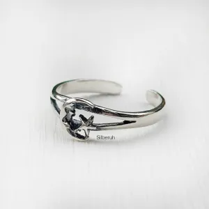 Moon & Star Silver Toe Ring