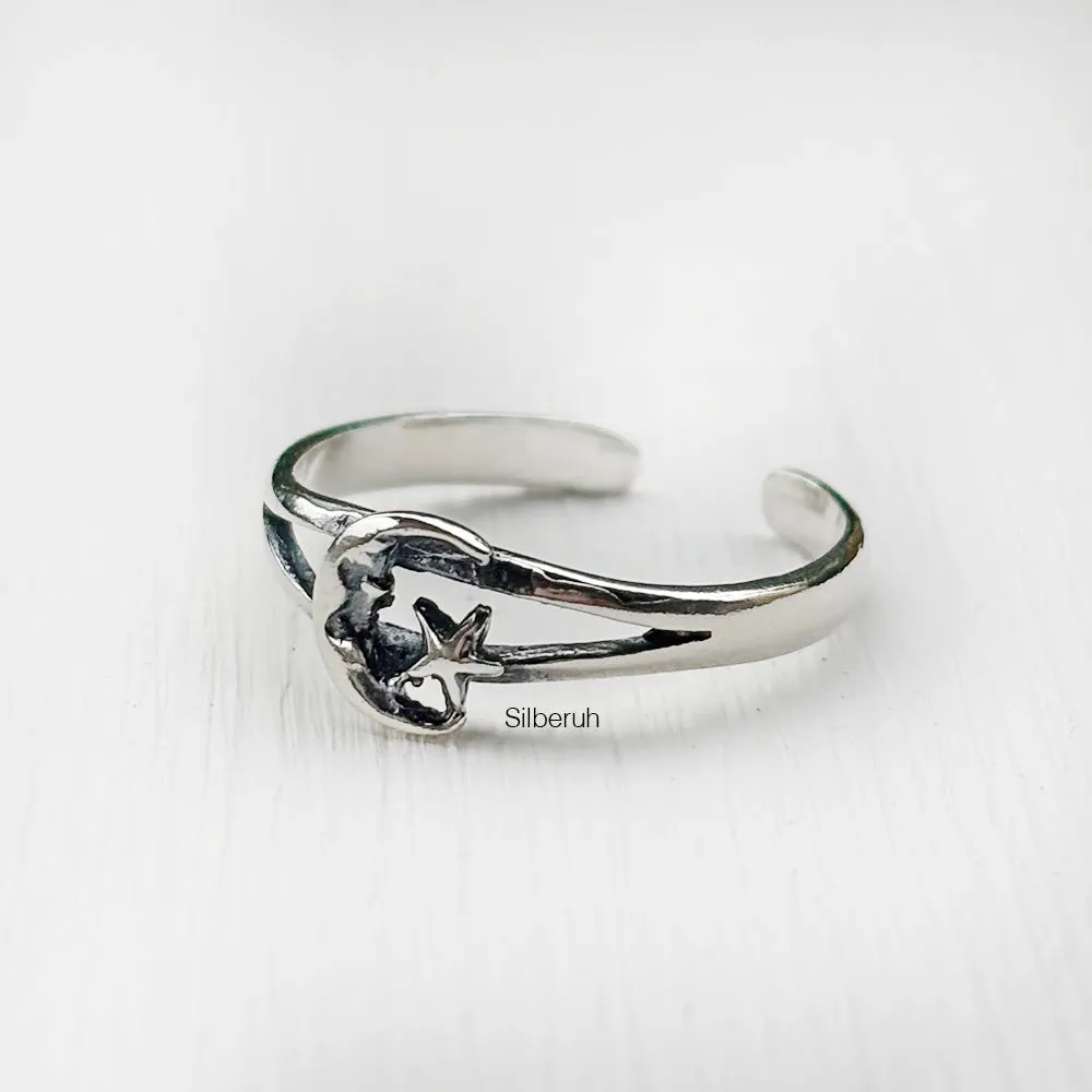 Moon & Star Silver Toe Ring