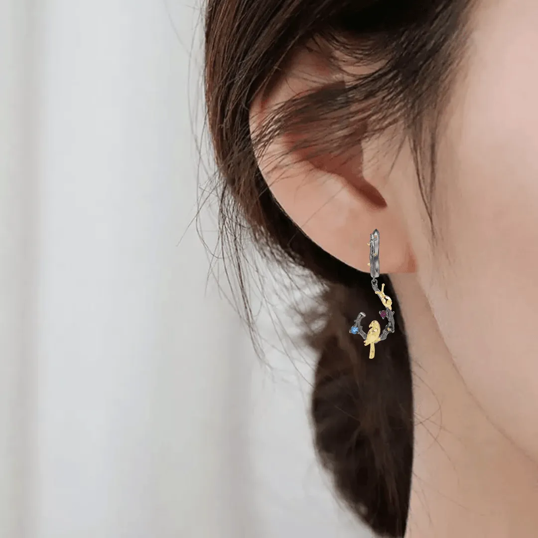 Multi Color Dangling Bird Earrings