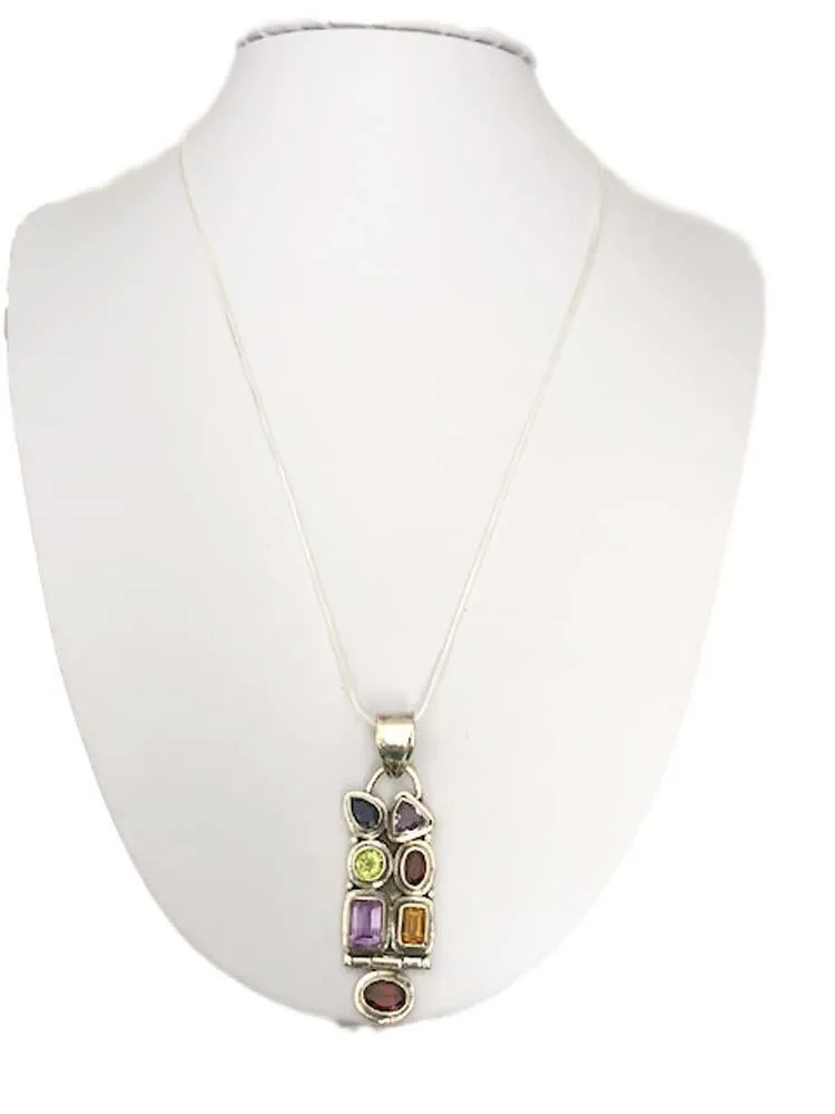 Multi Gemstone Sterling Silver Necklace