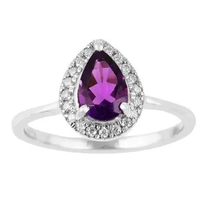 Natural Amethyst Teardrop Halo Ring