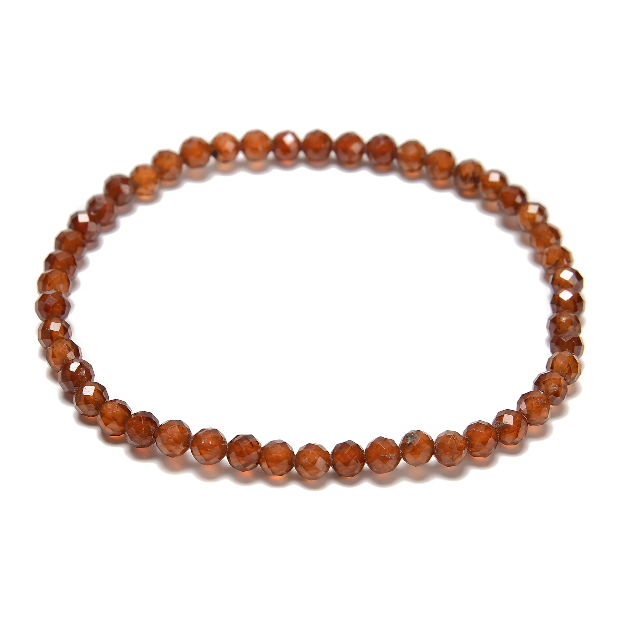 Natural Hessonite Garnet Faceted Round Beaded Bracelet Size 4mm 7.5'' Length