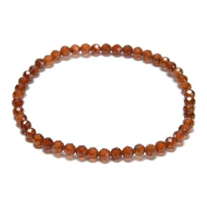 Natural Hessonite Garnet Faceted Round Beaded Bracelet Size 4mm 7.5'' Length