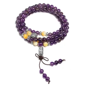 Natural Stone Beads Bracelets 108 Mala 6mm Amethyst Bracelet Tibetan OM Charm