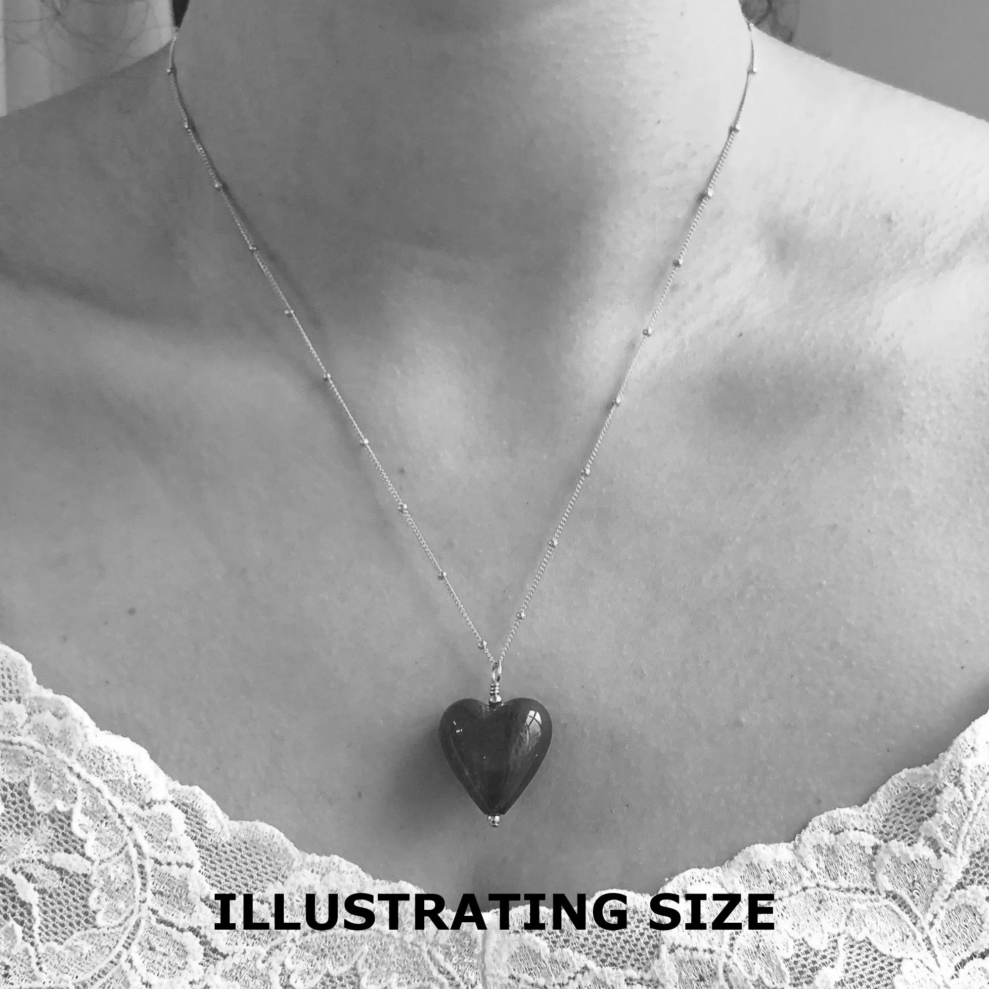 Necklace with teal and aventurine swirl Murano glass medium heart pendant on gold chain
