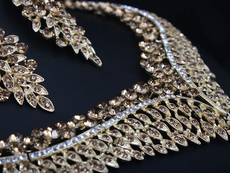 New Crystal Statement Necklace Earrings Set Fashion Women Rhinestone Choker Jewelry Sets