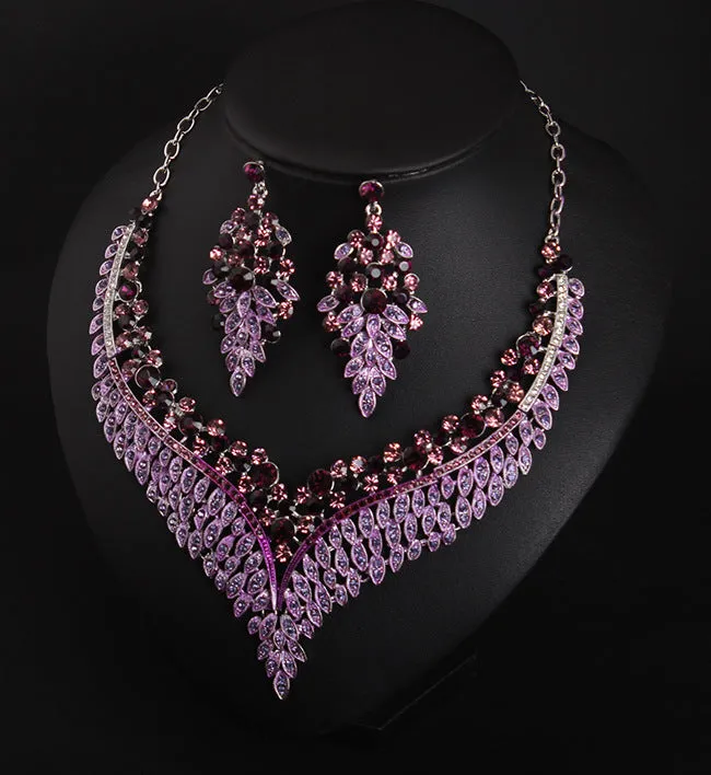 New Crystal Statement Necklace Earrings Set Fashion Women Rhinestone Choker Jewelry Sets