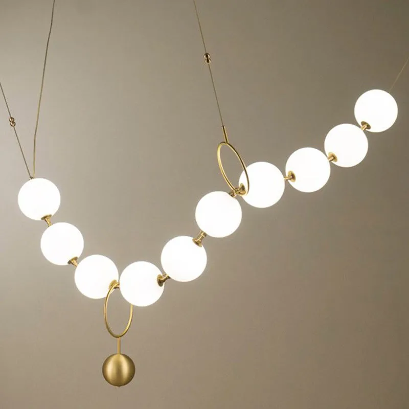 Nordic Opal Glass Pendant Ceiling Light with Necklace Design - 10-Light Chandelier Fixture in Gold
