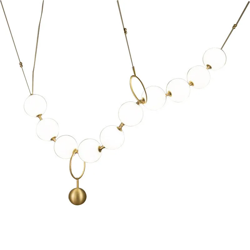 Nordic Opal Glass Pendant Ceiling Light with Necklace Design - 10-Light Chandelier Fixture in Gold