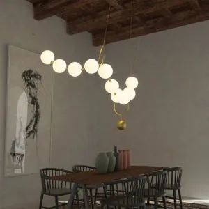 Nordic Opal Glass Pendant Ceiling Light with Necklace Design - 10-Light Chandelier Fixture in Gold