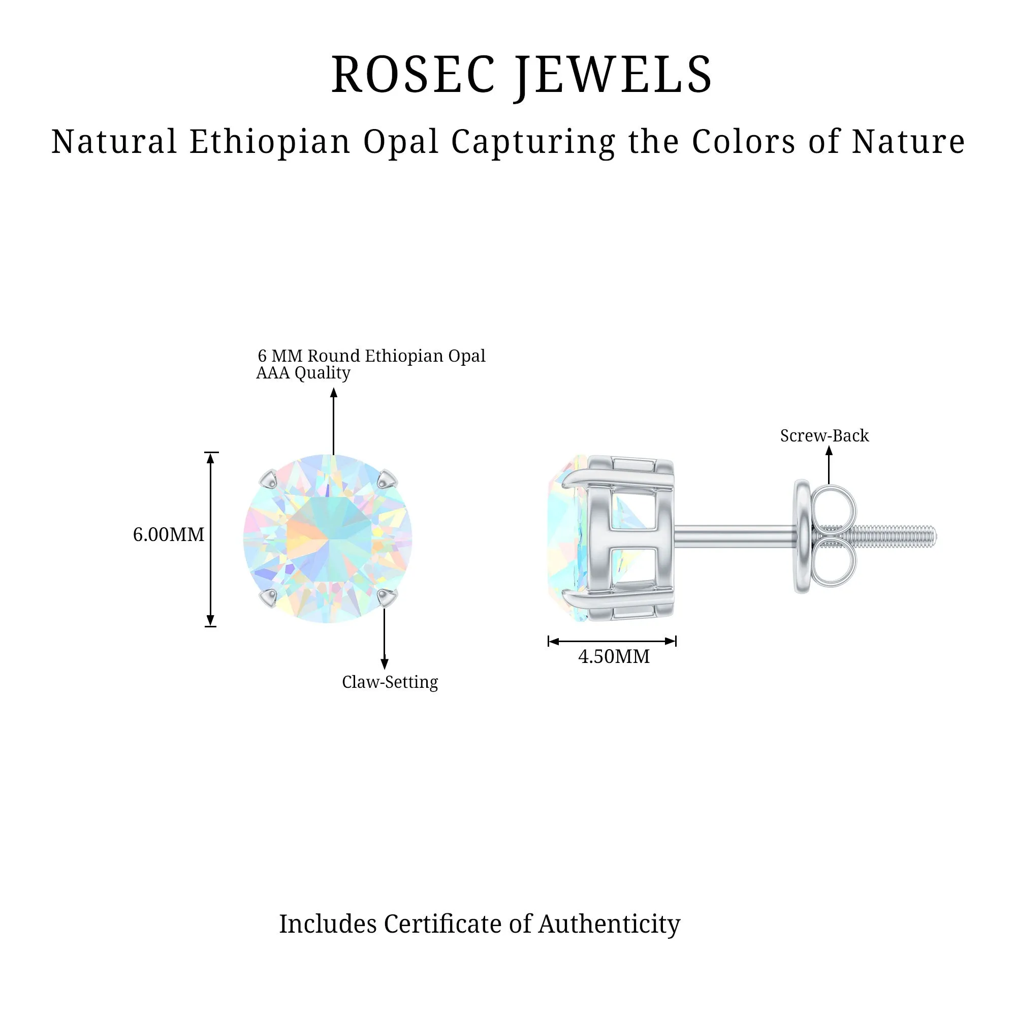 October Birthstone Ethiopian Opal Solitaire Stud Earring in Silver