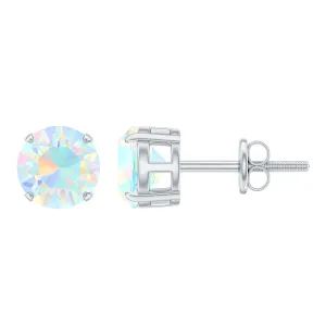 October Birthstone Ethiopian Opal Solitaire Stud Earring in Silver