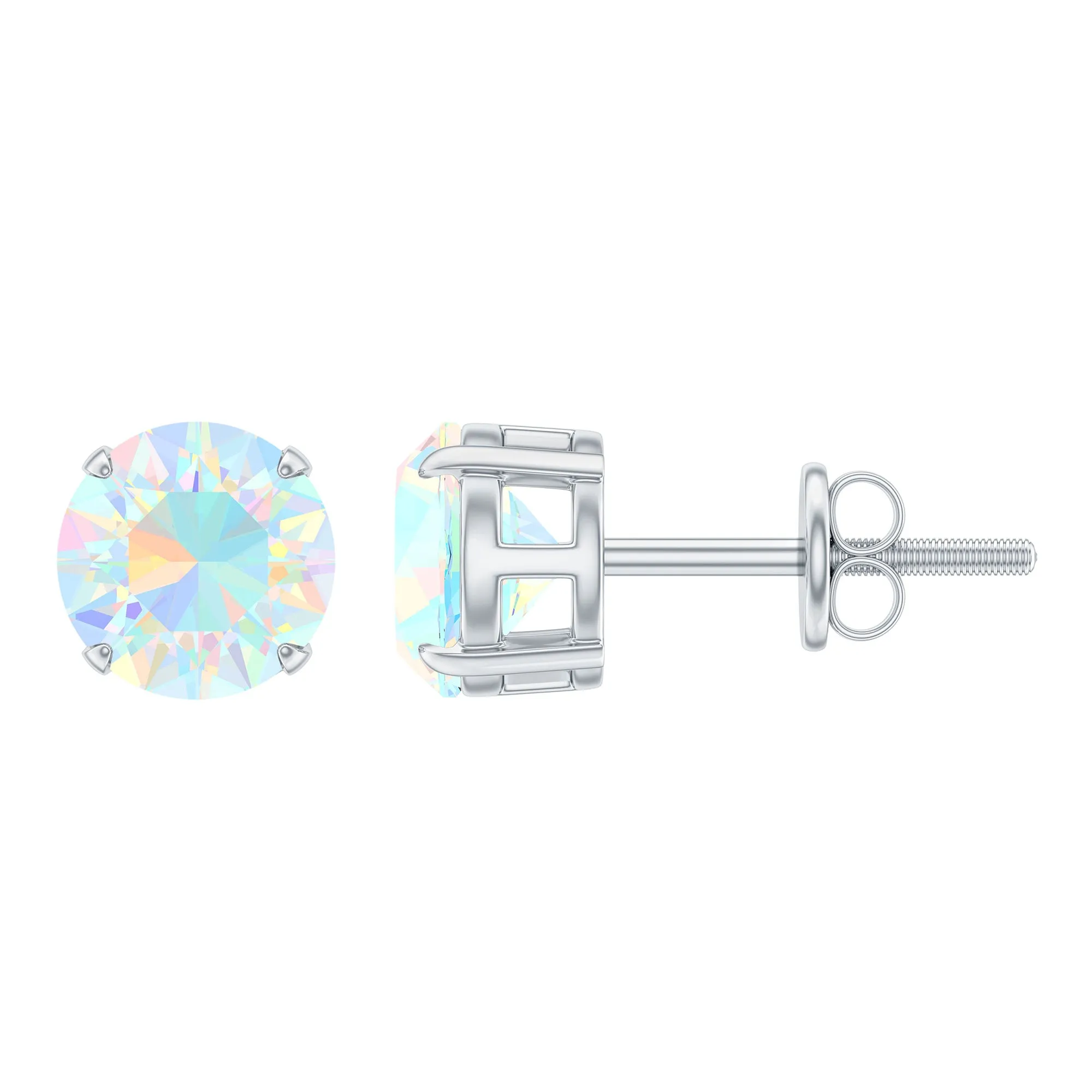October Birthstone Ethiopian Opal Solitaire Stud Earring in Silver