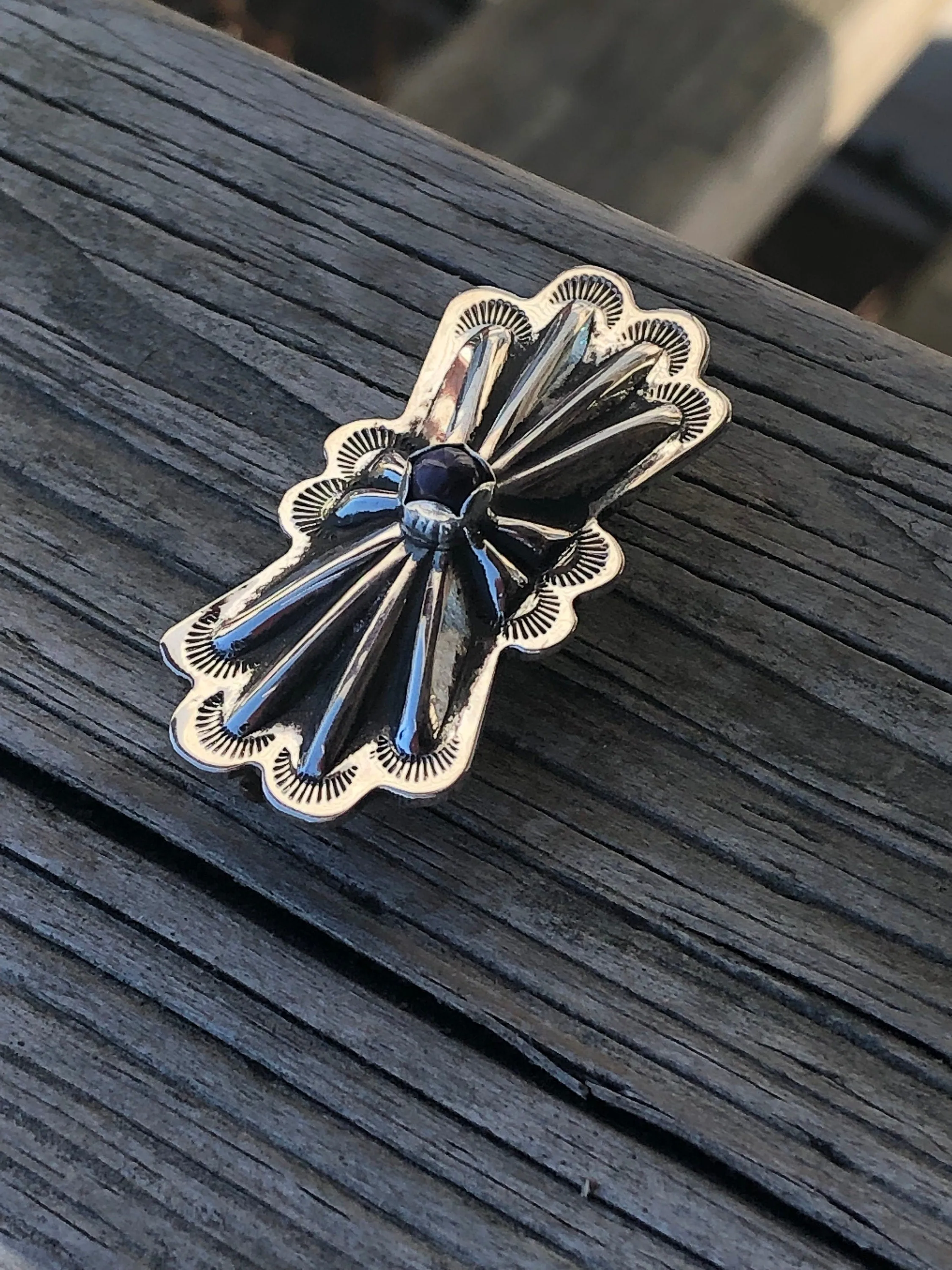 Old fashion butterfly Concho hair barrette with wampum setting.