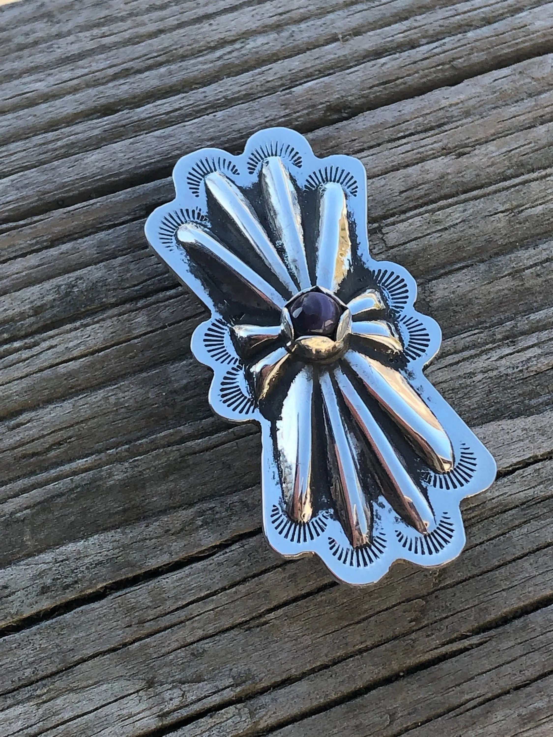 Old fashion butterfly Concho hair barrette with wampum setting.