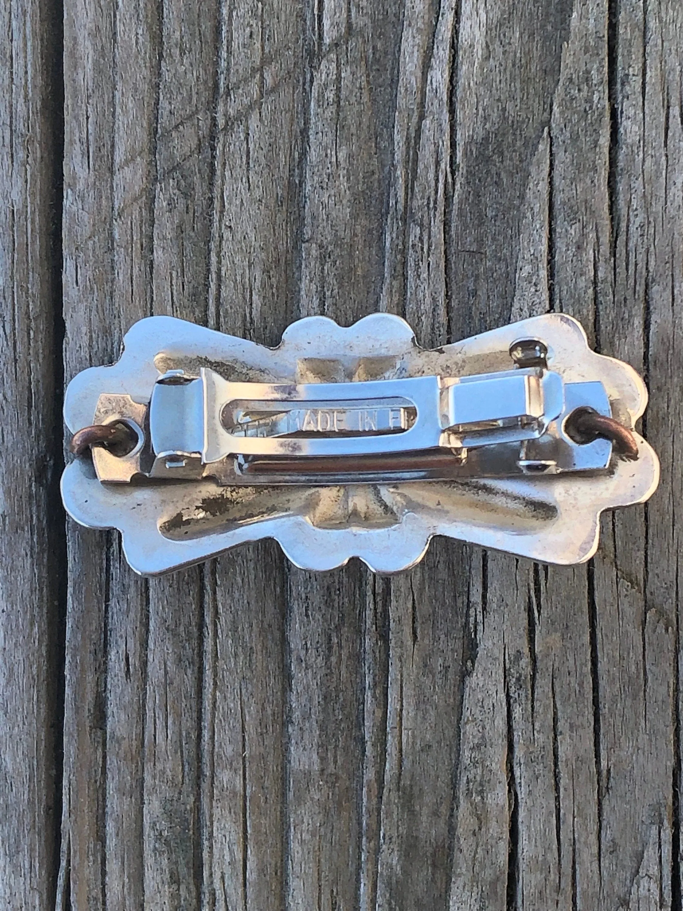 Old fashion butterfly Concho hair barrette with wampum setting.