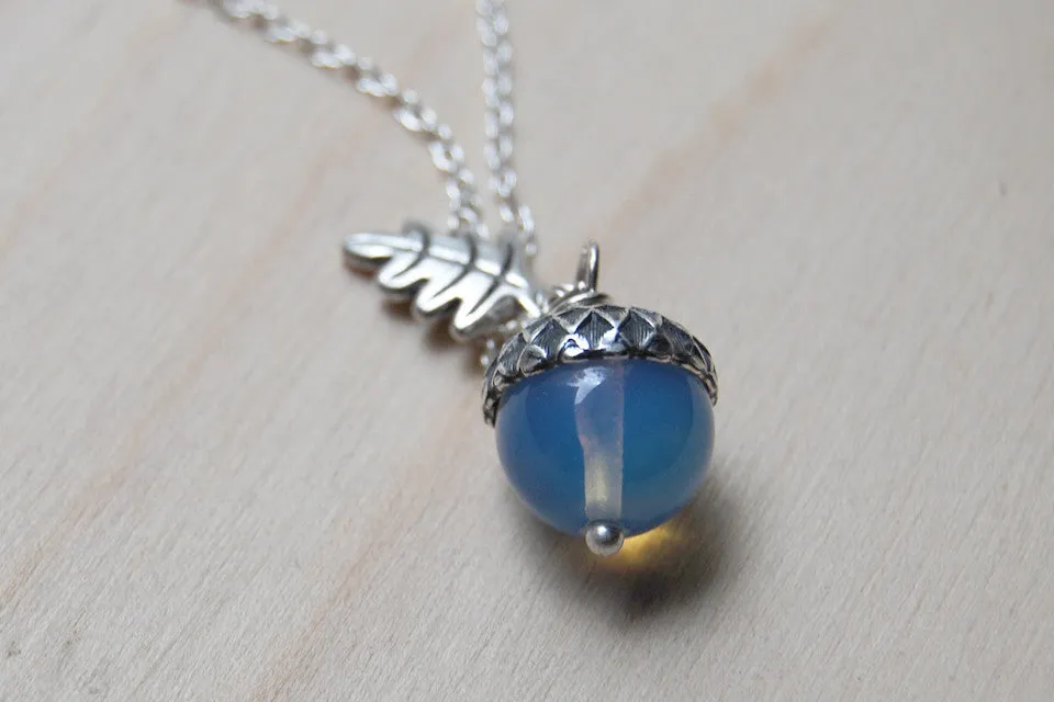 Opal & Silver Acorn Necklace | Nature Jewelry | Opalite Gemstone Acorn | Fall Acorn Charm Necklace