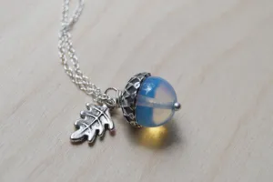 Opal & Silver Acorn Necklace | Nature Jewelry | Opalite Gemstone Acorn | Fall Acorn Charm Necklace