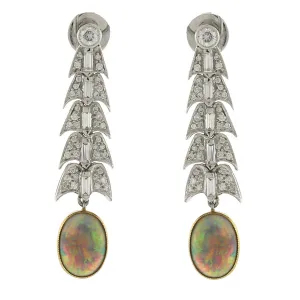 Opal and Diamond Dangle Earrings in Platinum and Gold