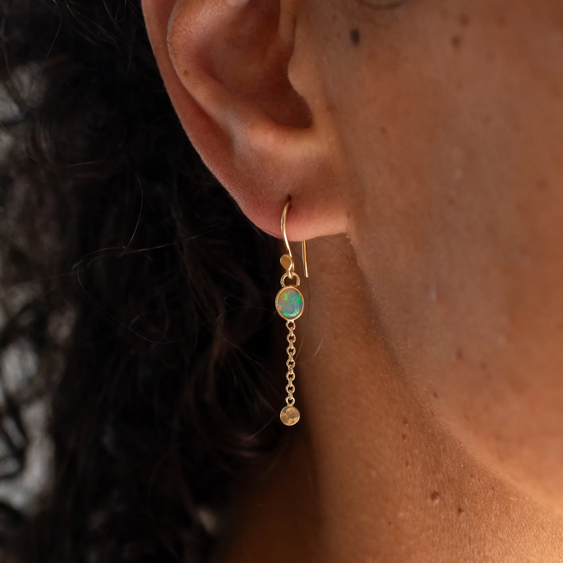 Opal, Chain & Coin Drop Earrings