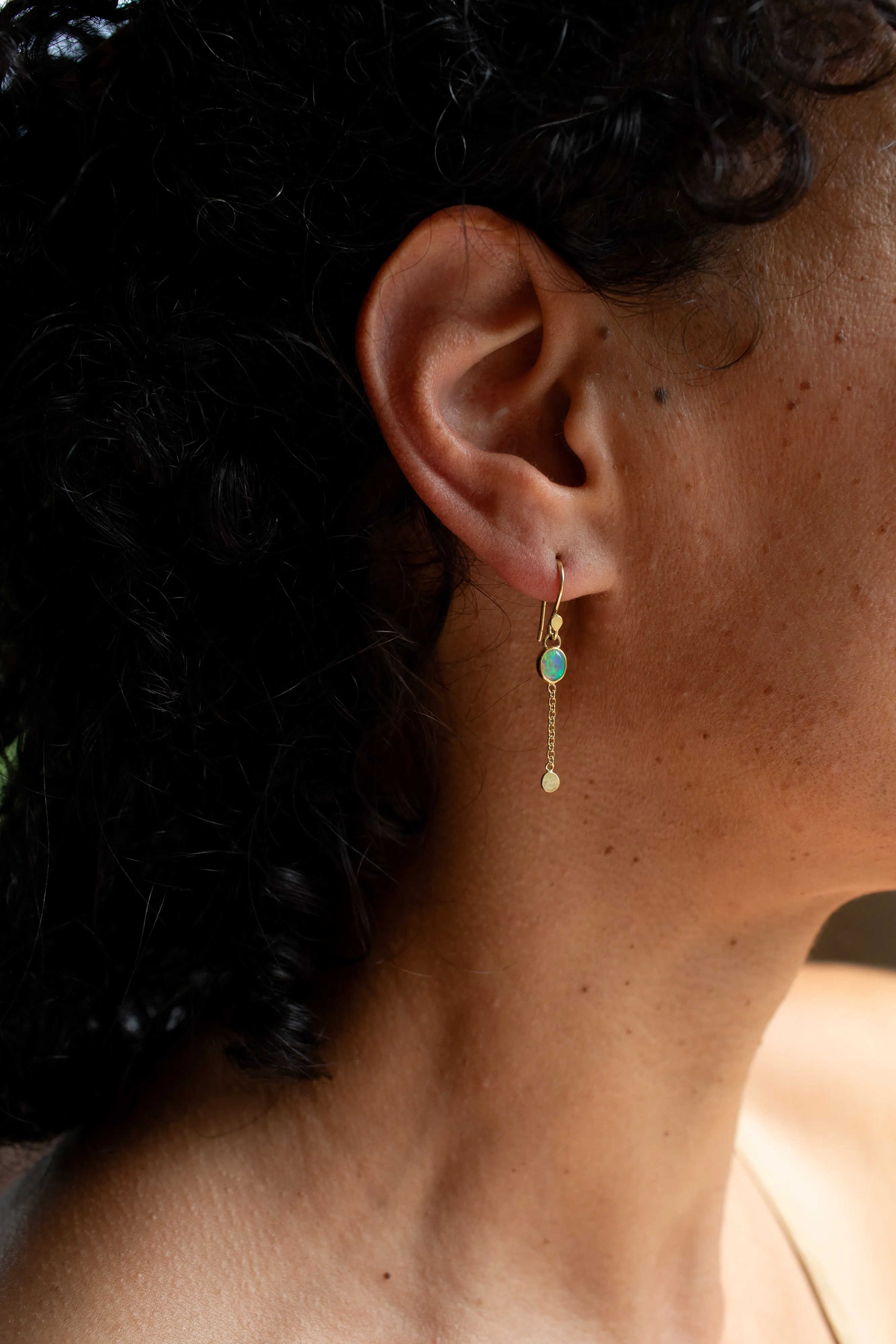 Opal, Chain & Coin Drop Earrings