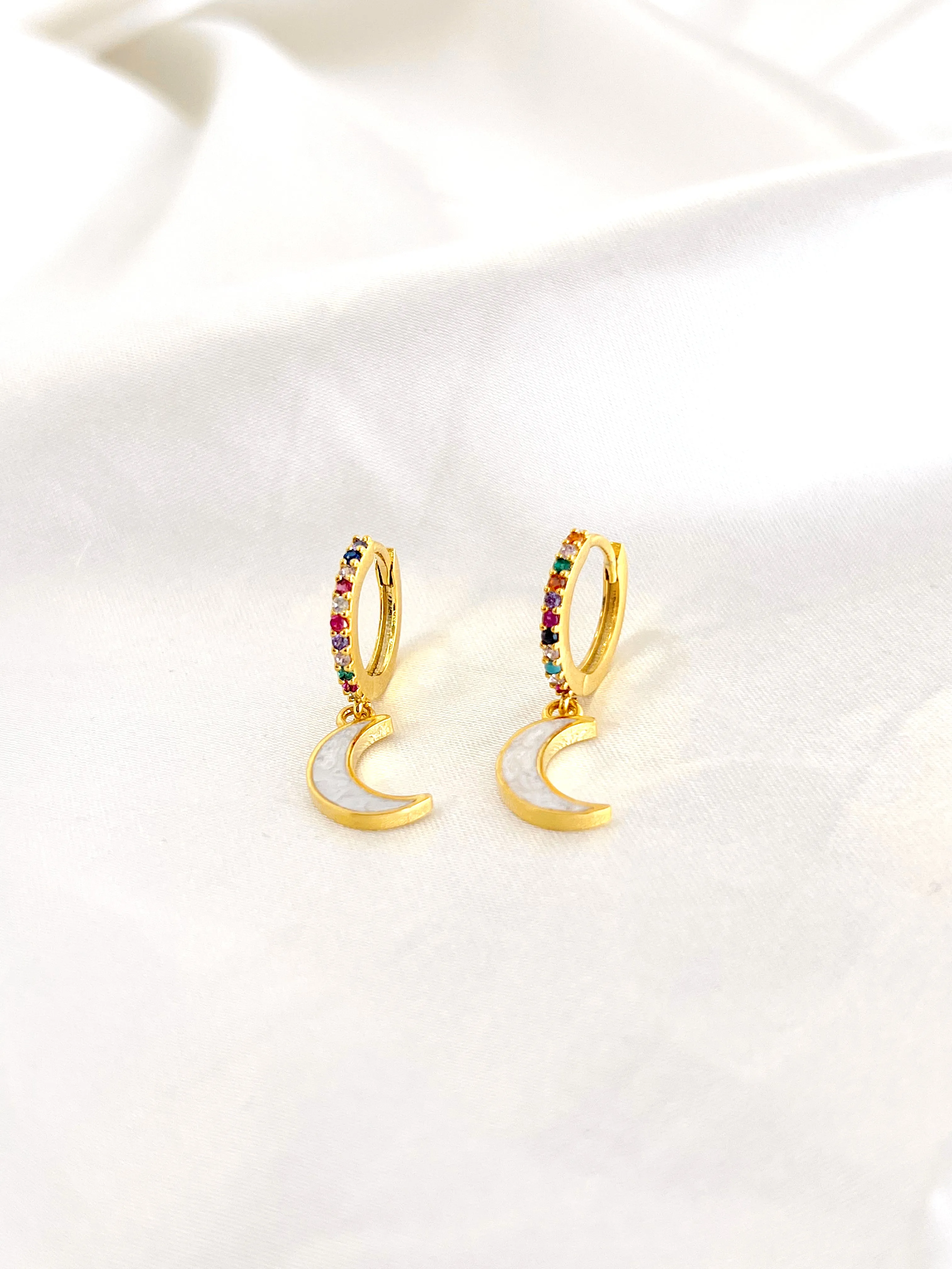 Opal Moon Rainbow Gold Huggies