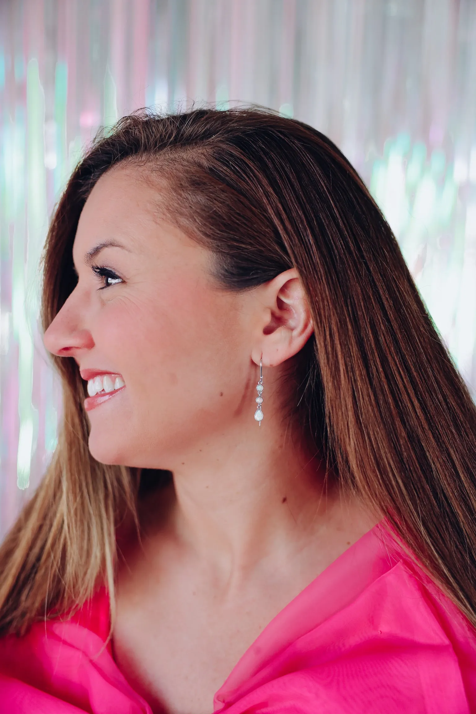 Opal Threader Earrings by B.b.Lila - Silver