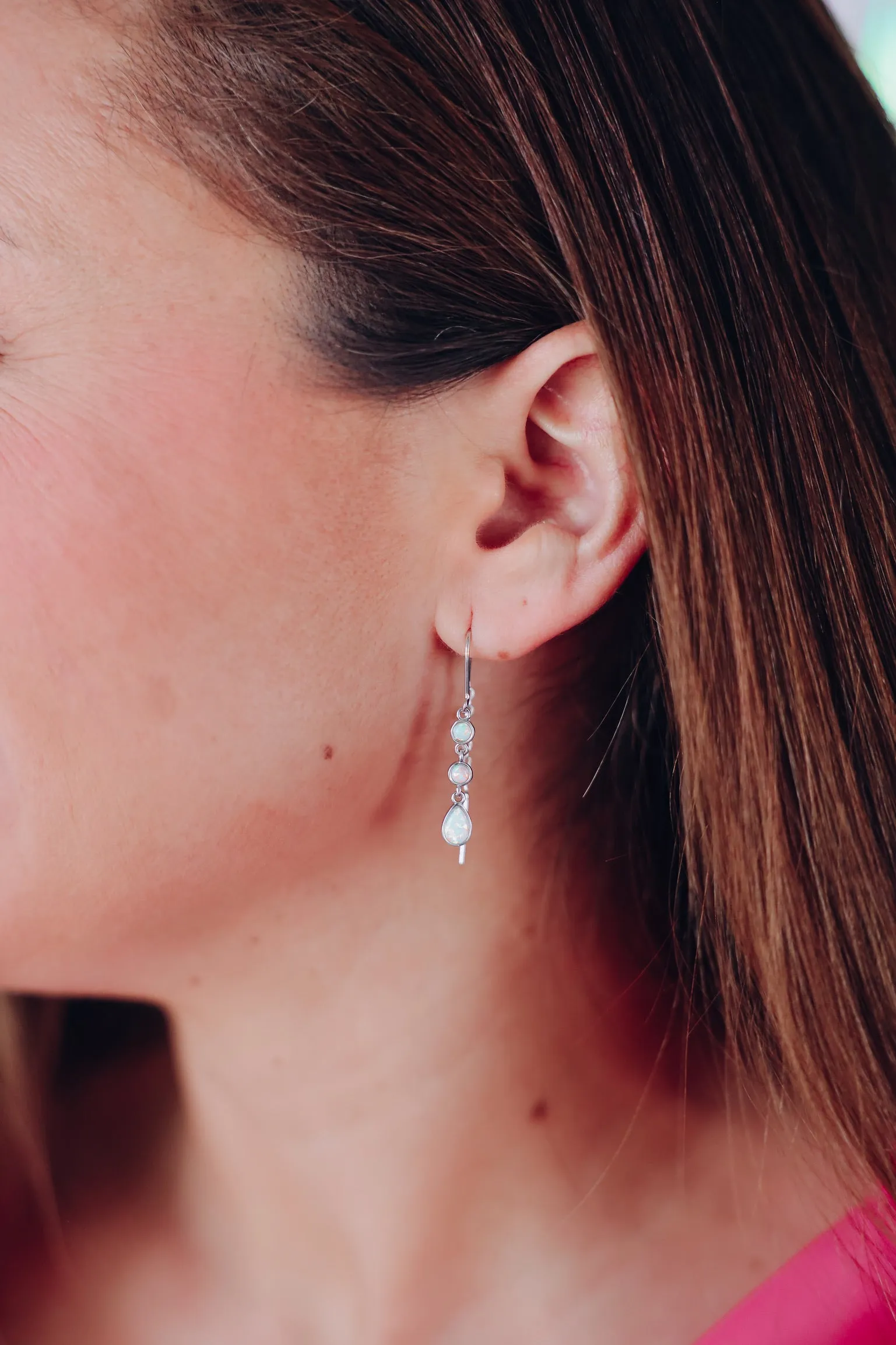 Opal Threader Earrings by B.b.Lila - Silver