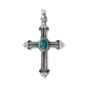 Ornate Sterling Silver Turquoise Cross Pendant