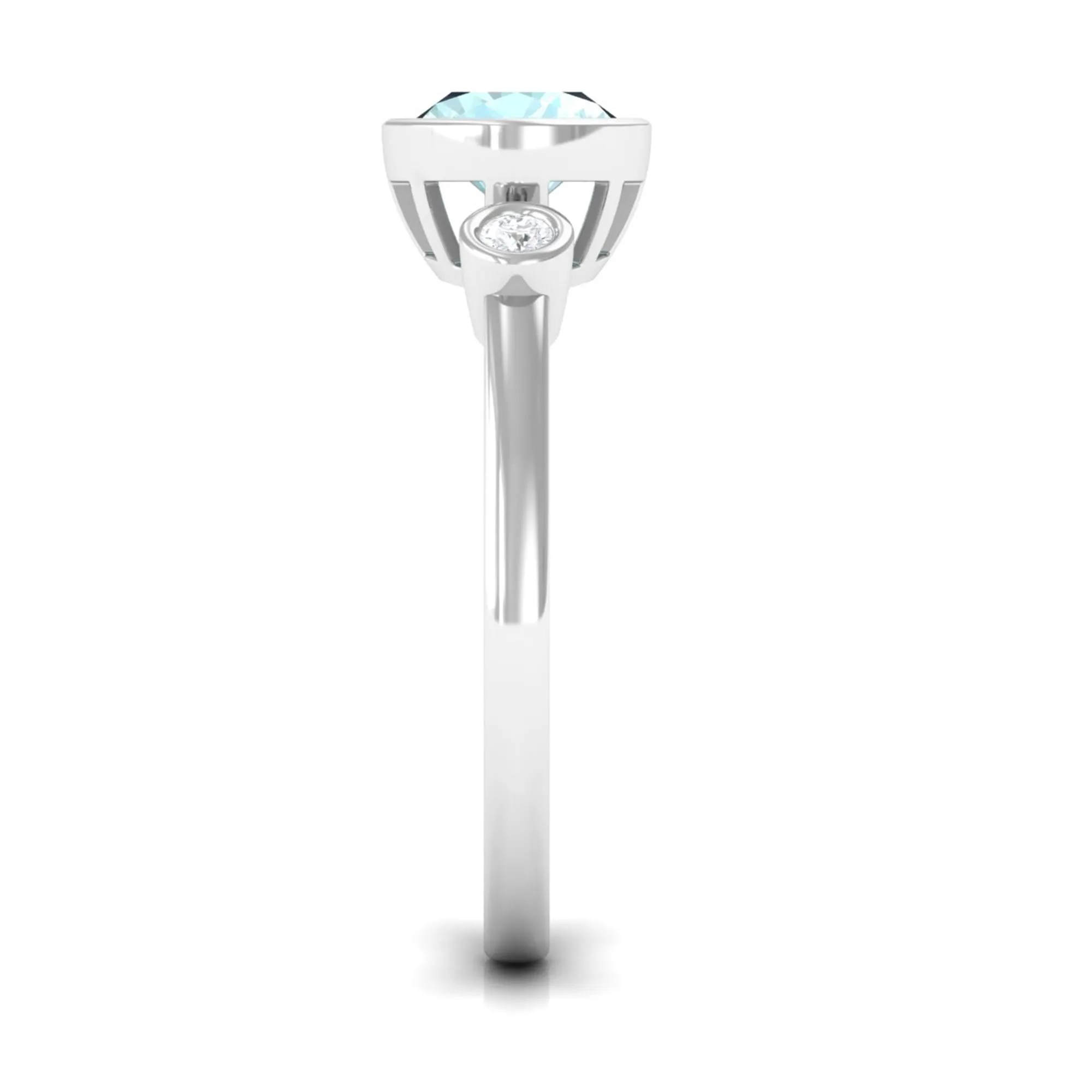 Oval Cut Solitaire Sky Blue Topaz East West Ring with Diamond