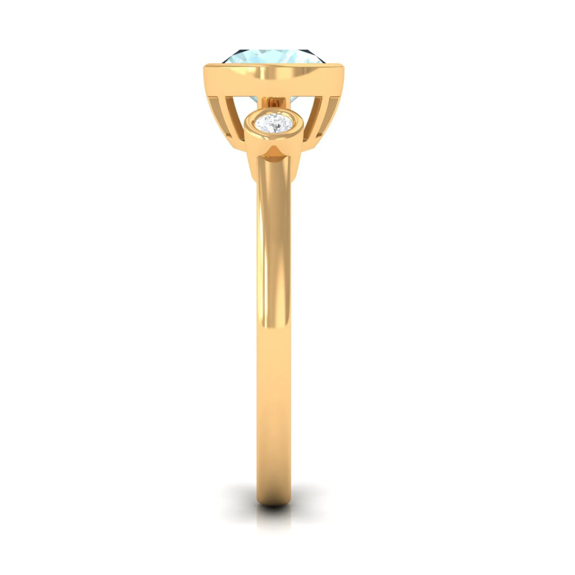 Oval Cut Solitaire Sky Blue Topaz East West Ring with Diamond