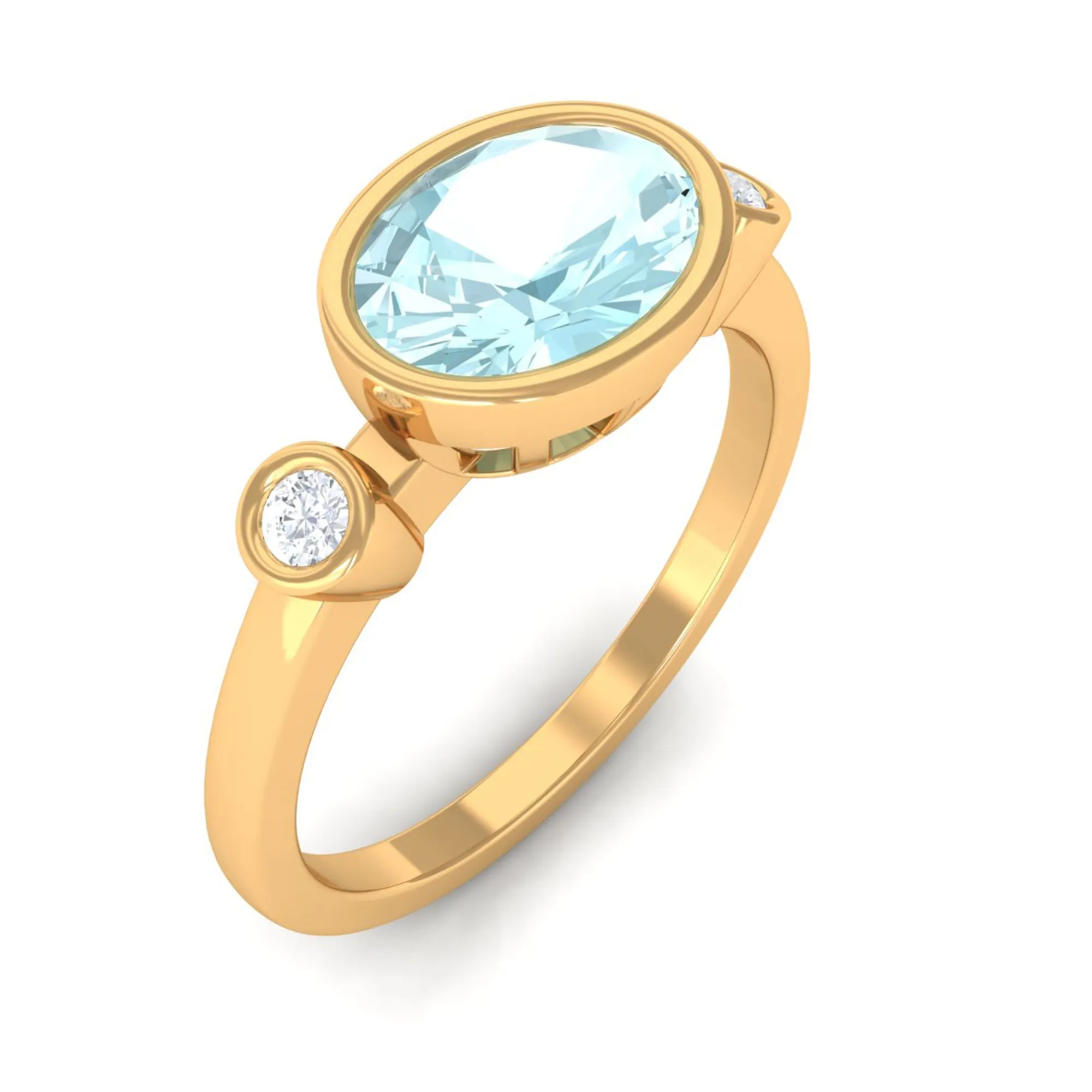Oval Cut Solitaire Sky Blue Topaz East West Ring with Diamond