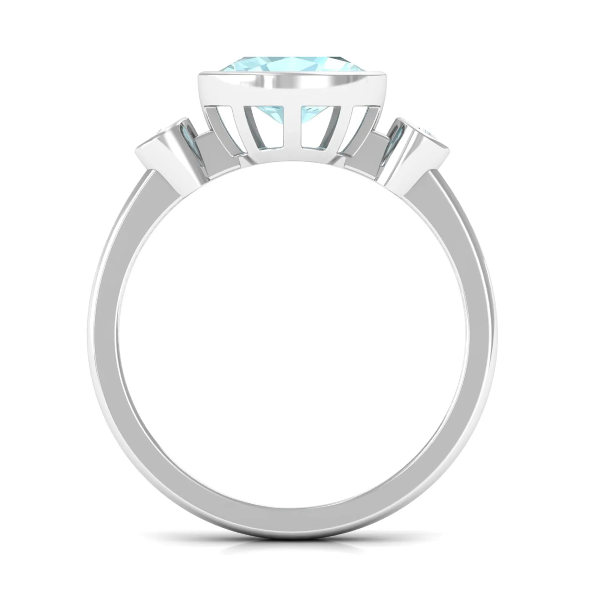 Oval Cut Solitaire Sky Blue Topaz East West Ring with Diamond