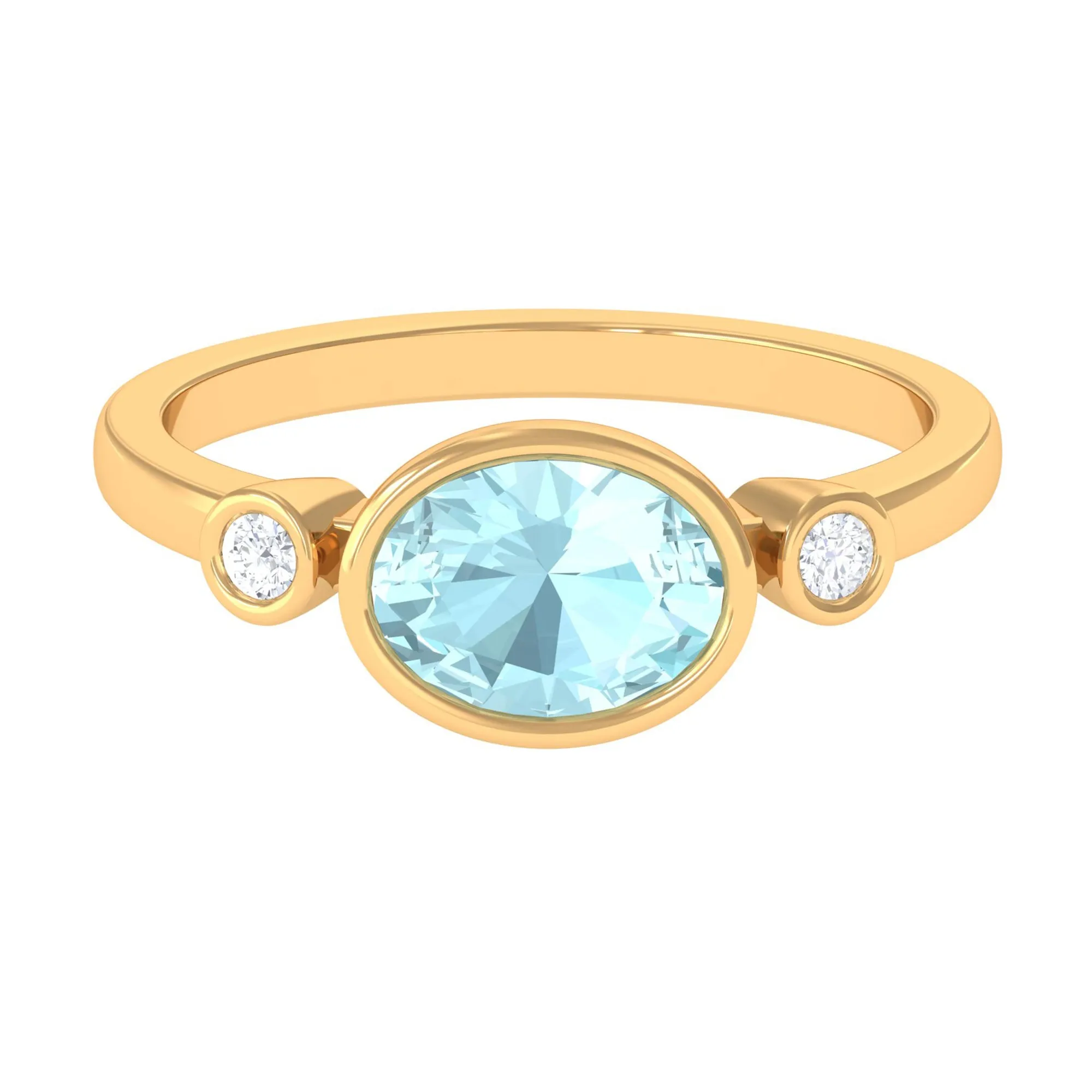 Oval Cut Solitaire Sky Blue Topaz East West Ring with Diamond