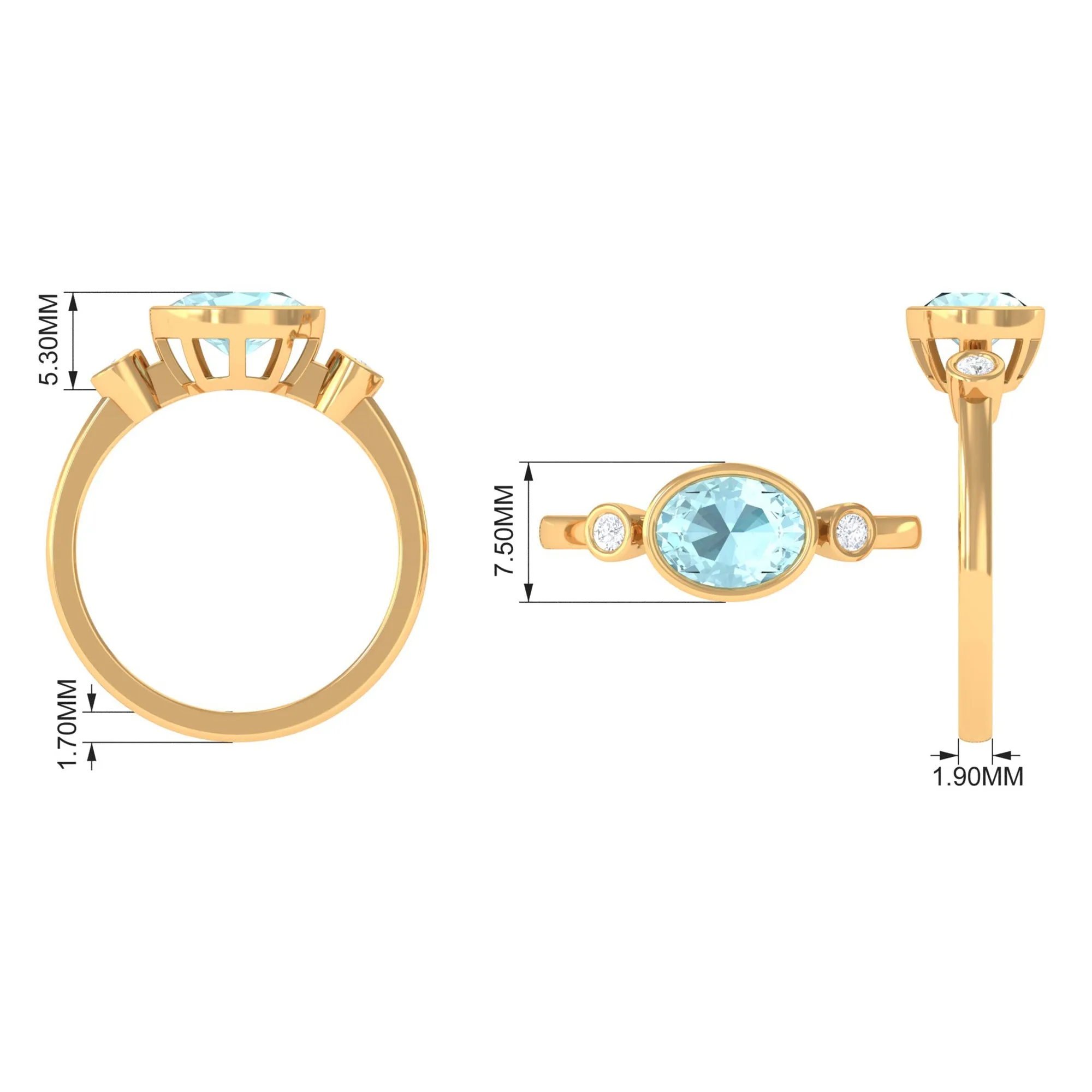 Oval Cut Solitaire Sky Blue Topaz East West Ring with Diamond