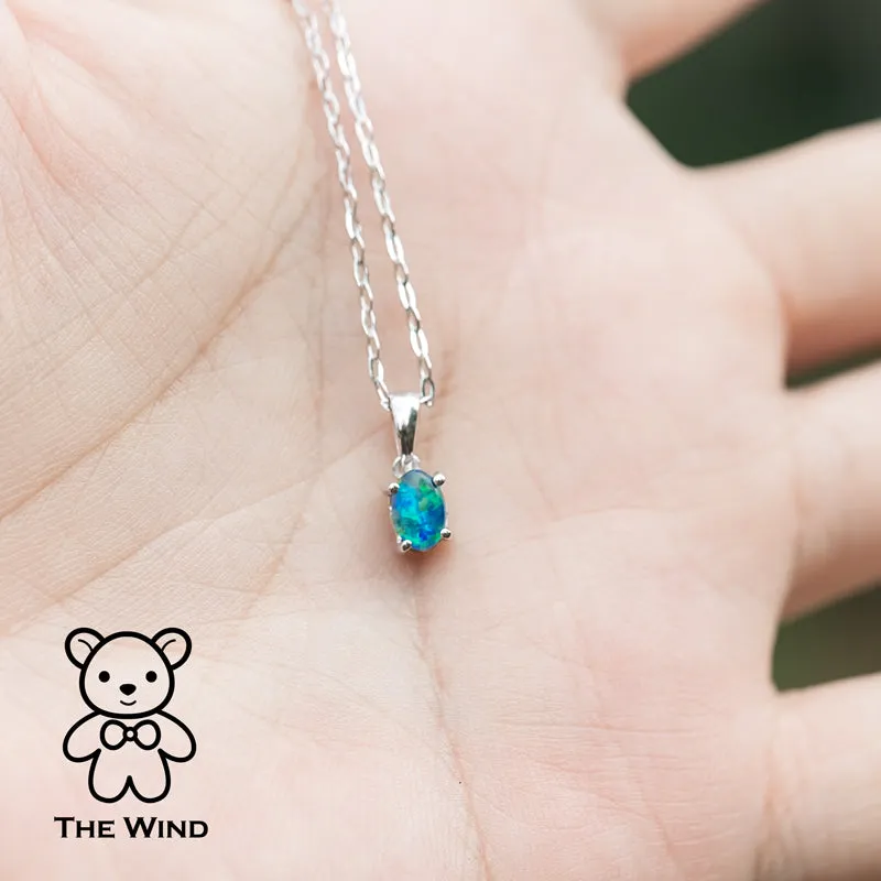 Oval Shaped Australian Triplet Opal Necklace 925 Sterling Silver