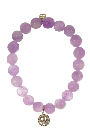 Pave Diamond Happy Face Amethyst Bead Bracelet