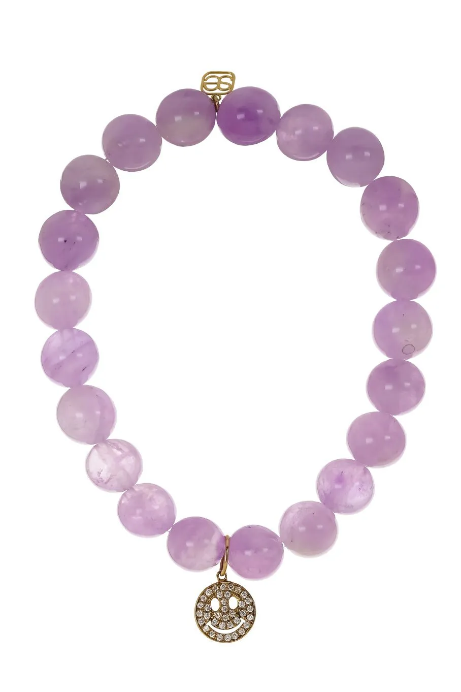 Pave Diamond Happy Face Amethyst Bead Bracelet