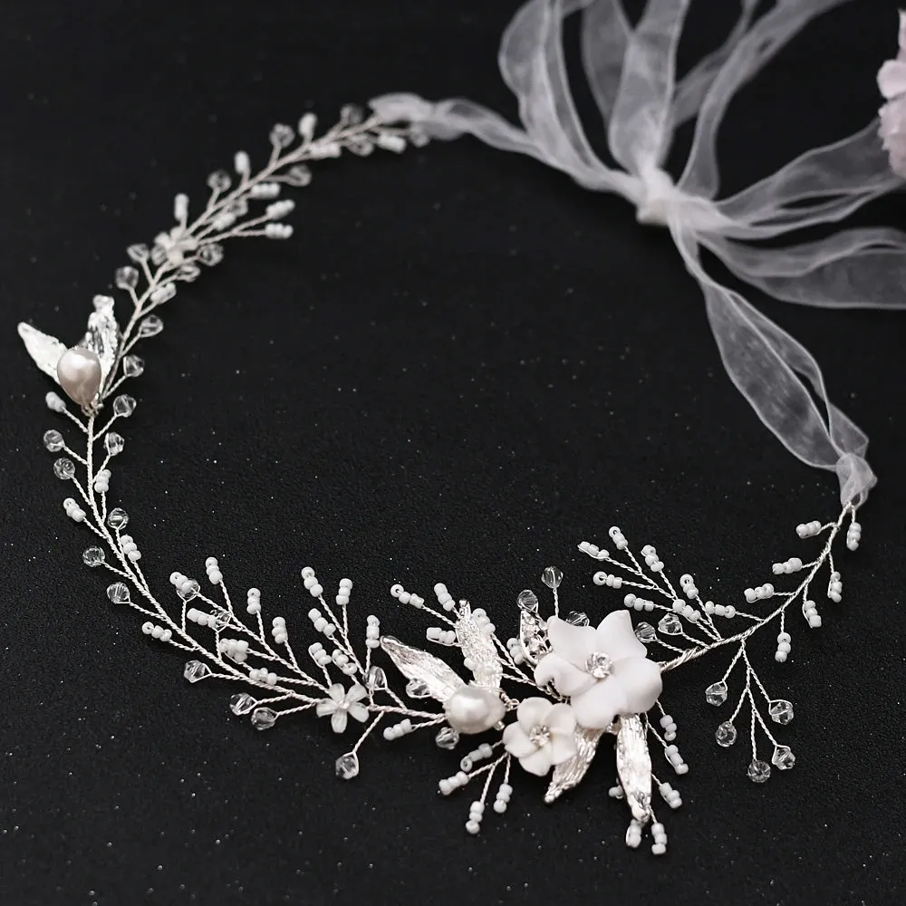 Pearl & Flower Bridal Hair Vine Headband